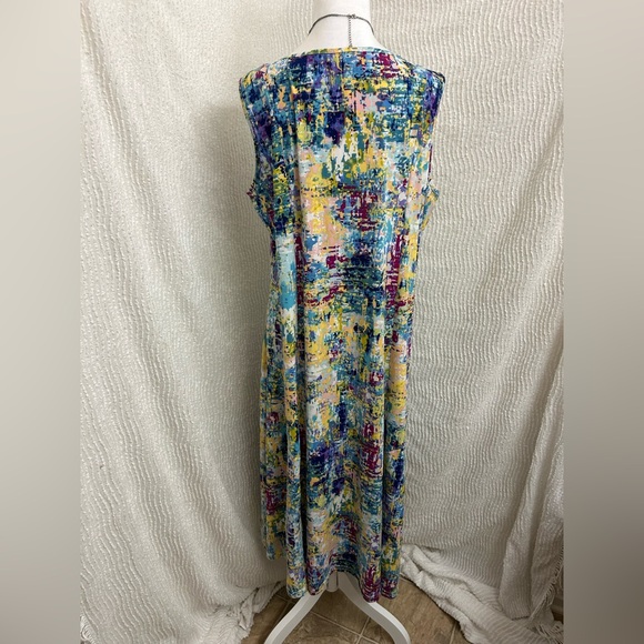 Nina Leonard Dress XL Multicolor Abstract Print Sleeveless Midi Fit & Flare - Picture 5 of 12